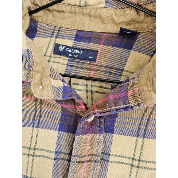 Cremieux Classics Mens Sz L Long Sleeve Button Up Plaid Shirt Cotton Beige - Picture 2 of 4